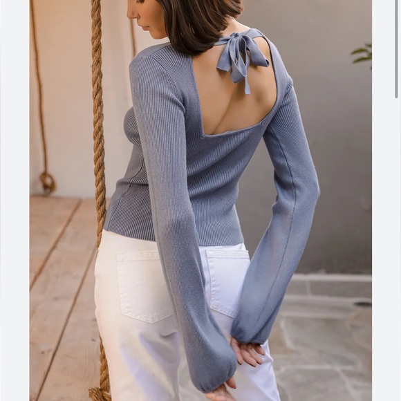 Lulus Keep 'Em Guessing Dusty Blue Ribbed Balloon Sleeve Sweater Top - Picture 2 of 10